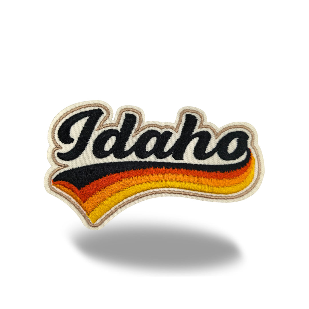 Idaho Retro Script Embroidered Iron-On Patch | Vintage State Name Travel Souvenir Applique for Jackets, Hats & Backpacks