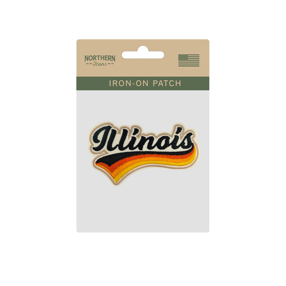 Illinois Retro Script Embroidered Iron-On Patch | Vintage State Name Travel Souvenir Applique for Jackets, Hats & Backpacks